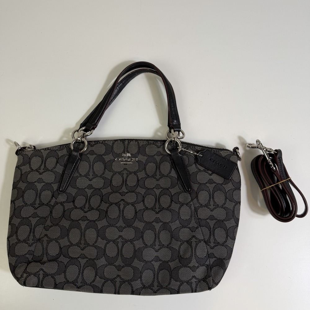 COACH Signature Grey/Black Satchel Crossbody Bag New York F36625
